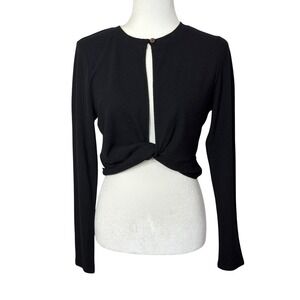 Free People Beach Black Textured Cropped Twist Front Top Large Boho Chic Cute